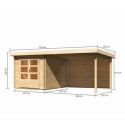 Abri de jardin en bois massif 7,04m² Bastrup 4 avec appentis 300cm et paroi arrière – Karibu 
