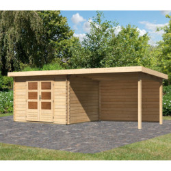 Abri de jardin en bois massif 8,82m² Bastrup 5 avec appentis 300cm et paroi arrière – Karibu 