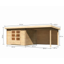 Abri de jardin en bois massif 8,82m² Bastrup 5 avec appentis 300cm et paroi arrière – Karibu 