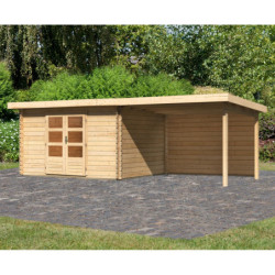 Abri de jardin en bois massif 10,60m² Bastrup 7 avec appentis 300cm et paroi arrière – Karibu 