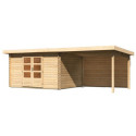 Abri de jardin en bois massif 10,60m² Bastrup 7 avec appentis 300cm et paroi arrière – Karibu 