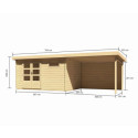 Abri de jardin en bois massif 11,49m² Bastrup 8 avec appentis 300cm et paroi arrière – Karibu 