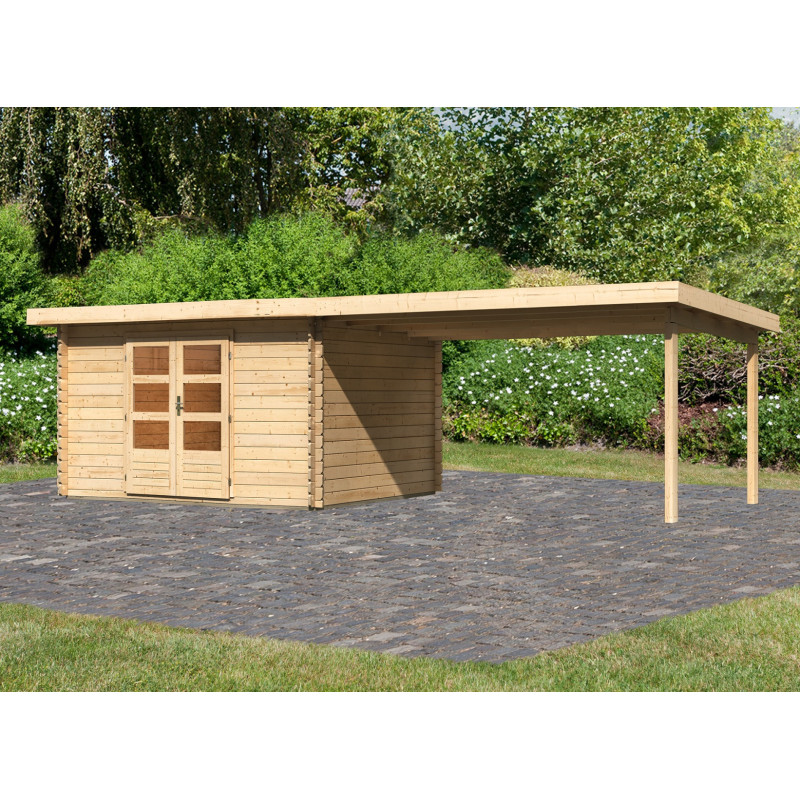 Abri de jardin en bois massif 10,60m² Bastrup 7 avec appentis 400cm – Karibu 