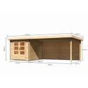 Abri de jardin en bois massif 7,04m² Bastrup 4 avec appentis 400cm et paroi arrière – Karibu 