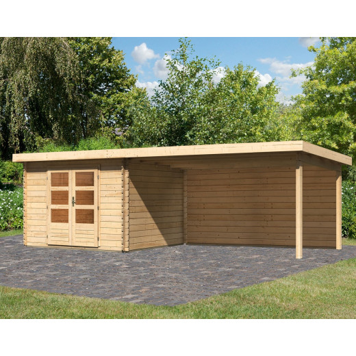 Abri de jardin en bois massif 8,82m² Bastrup 5 avec appentis 400cm et paroi arrière – Karibu 