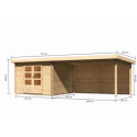 Abri de jardin en bois massif 8,82m² Bastrup 5 avec appentis 400cm et paroi arrière – Karibu 