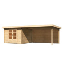 Abri de jardin en bois massif 8,82m² Bastrup 5 avec appentis 400cm et paroi arrière – Karibu 