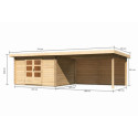 Abri de jardin en bois massif 10,60m² Bastrup 7 avec appentis 400cm et paroi arrière – Karibu 