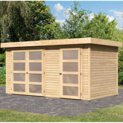 Abri de jardin en bois massif 8,77m² avec cloison intérieure Mühlentrup 1 – Karibu 