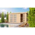 Abri de jardin en bois massif 8,77m² avec cloison intérieure Mühlentrup 1 – Karibu 