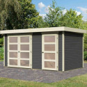Abri de jardin en bois massif gris terre 8,77m² avec cloison intérieure Mühlentrup 1 – Karibu 