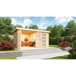 Abri de jardin en bois massif 10,98m² avec cloison intérieure Mühlentrup 2 – Karibu 