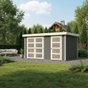 Abri de jardin en bois massif gris terre 10,98m² avec cloison intérieure Mühlentrup 2  – Karibu 