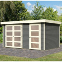 Abri de jardin en bois massif gris terre 10,98m² avec cloison intérieure Mühlentrup 2 – Karibu 