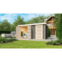 Abri de jardin en bois massif gris terre 10,98m² avec cloison intérieure Mühlentrup 2 – Karibu 