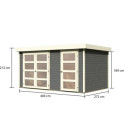Abri de jardin en bois massif gris terre 10,98m² avec cloison intérieure Mühlentrup 2 – Karibu 