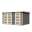 Abri de jardin en bois massif gris terre 10,98m² avec cloison intérieure Mühlentrup 2 – Karibu 