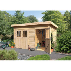 Abri de jardin en bois massif 8,88m² avec cloison intérieure Tintrup – Karibu 