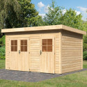 Abri de jardin en bois massif 8,88m² avec cloison intérieure Tintrup – Karibu 