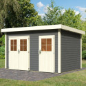 Abri de jardin en bois massif gris terre 8,88m² avec cloison intérieure Tintrup – Karibu 