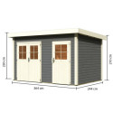 Abri de jardin en bois massif gris terre 8,88m² avec cloison intérieure Tintrup – Karibu 