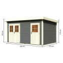 Abri de jardin en bois massif gris terre 11,62m² avec cloison intérieure Mattrup – Karibu 