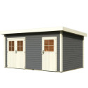 Abri de jardin en bois massif gris terre 11,62m² avec cloison intérieure Mattrup – Karibu 