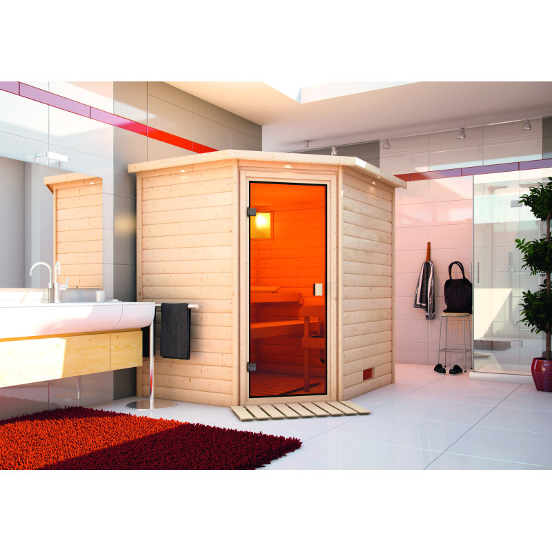 Sauna traditionnel d’angle Mia Plug &Play - 4 places 38mm Woodfeeling 