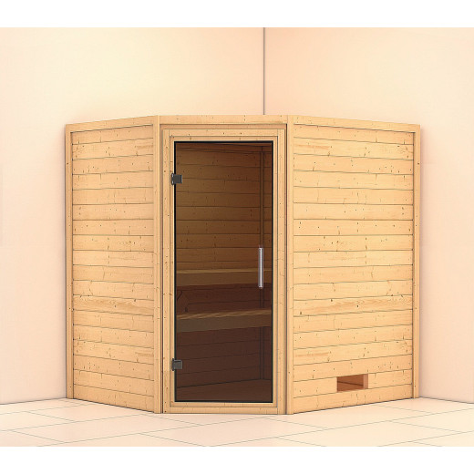 Sauna traditionnel d’angle Mia Plug &Play - 4 places 38mm Woodfeeling 