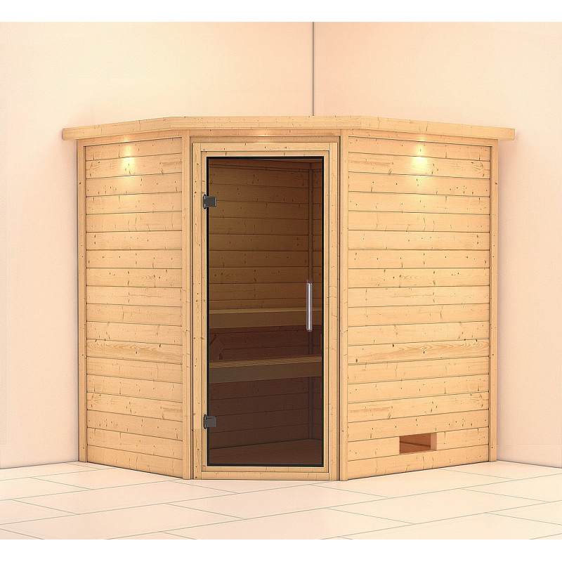 Sauna traditionnel d’angle Mia Plug &Play - 4 places 38mm Woodfeeling 