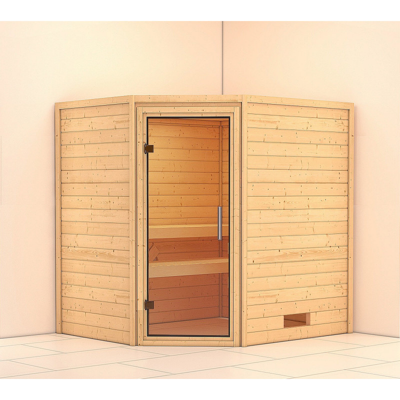 Sauna traditionnel d’angle Mia Plug &Play - 4 places 38mm Woodfeeling 