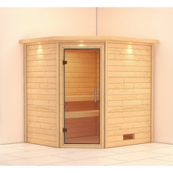 Sauna traditionnel d’angle Mia Plug &Play - 4 places 38mm Woodfeeling 