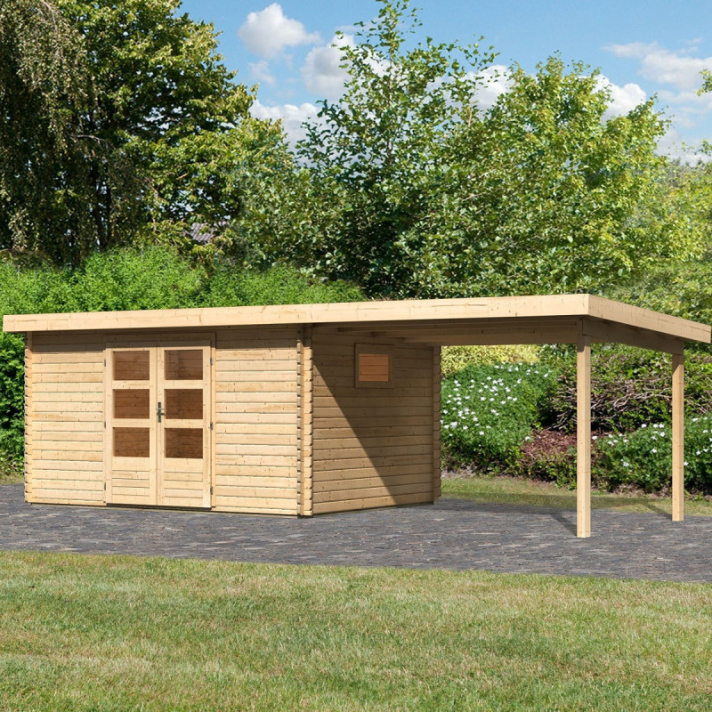 Abri de jardin 11,49m² en bois massif 40mm Trittau 5 avec appentis 330cm – Karibu 