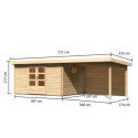 Abri de jardin 11,49m² en bois massif 40mm Trittau 5 avec appentis 330cm et paroi arrière – Karibu 