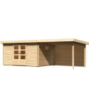 Abri de jardin 11,49m² en bois massif 40mm Trittau 5 avec appentis 330cm et paroi arrière – Karibu 