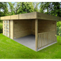 Abri de jardin Arhus 8,17m² en bois massif 28mm avec terrasse couverte - SOLID