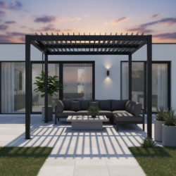 Pergola bioclimatique autoportante en aluminium anthracite 3x3m - X-METAL