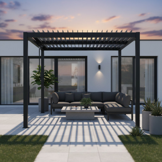 Pergola bioclimatique autoportante en aluminium anthracite 3x3m - X-METAL
