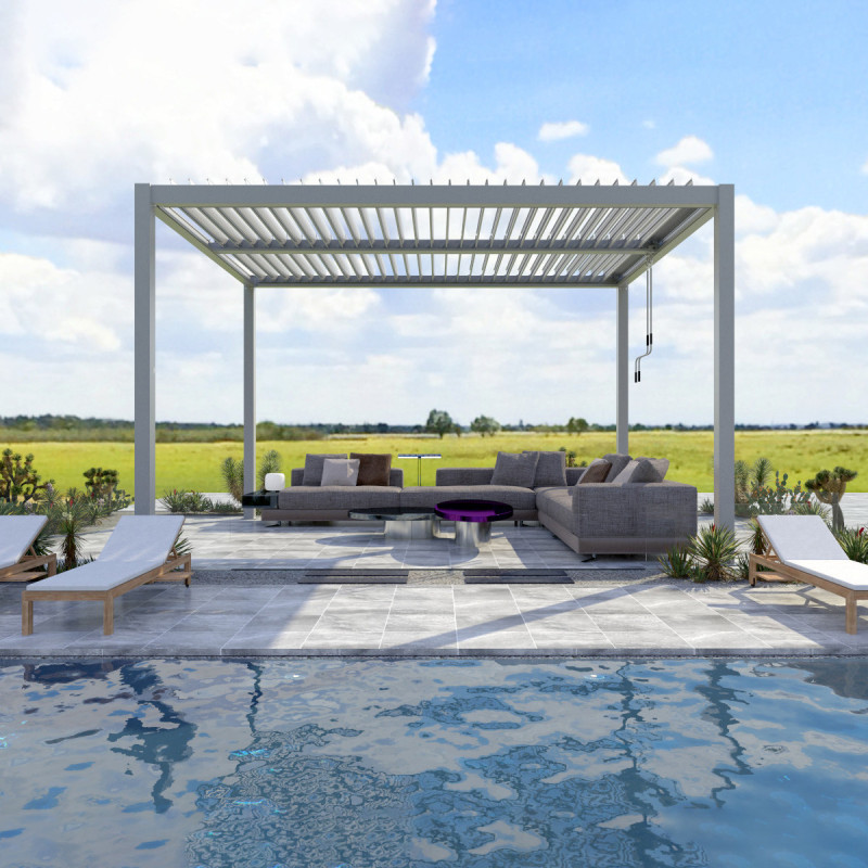 Pergola bioclimatique autoportante en aluminium gris clair 4x4m - X-METAL