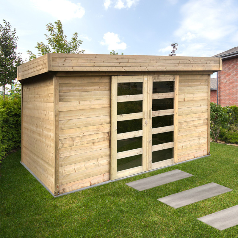 Abri de jardin Stockholm 8,91m² en bois massif 28mm avec double porte - SOLID