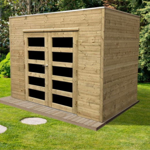 Abri de jardin Capri 5,94m² en bois traité autoclave 19mm avec double porte - SOLID