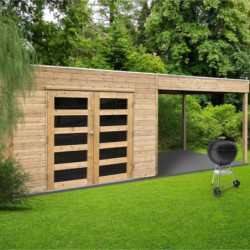 Abri de jardin Salerno 11,76m² en bois traité autoclave 19mm avec terrasse couverte - SOLID