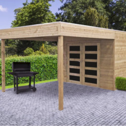 Abri de jardin Potenza 5,94m² en bois traité autoclave 19mm avec terrasse couverte - SOLID