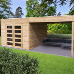 Abri de jardin Tarento 8,69m² en bois traité autoclave 19mm avec terrasse couverte - SOLID