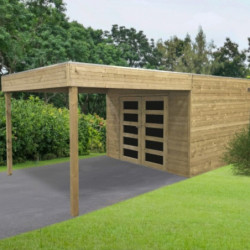 Abri de jardin Matera 8,69m² en bois traité autoclave 19mm avec terrasse couverte - SOLID