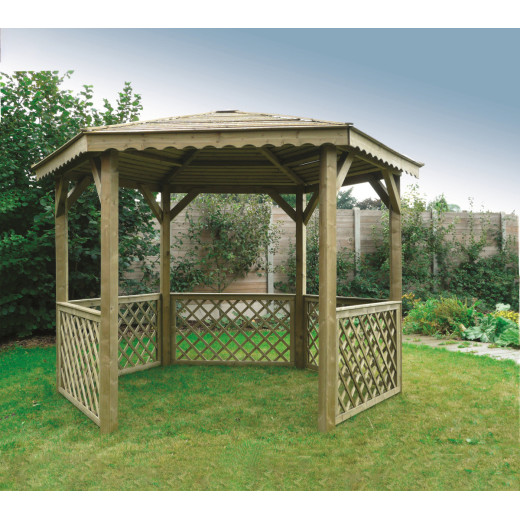 Pavillon de jardin hexagonal 6,68m² en bois traité autoclave avec balustrades - SOLID