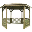 Pavillon de jardin hexagonal 6,68m² en bois traité autoclave avec balustrades - SOLID