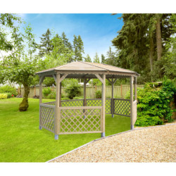 Pavillon de jardin octogonal 11,49m² en bois traité autoclave avec balustrades - SOLID