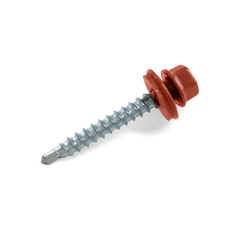 Lot de 50 vis autoperceuses RAL 8012 tête hexagonale avec rondelles d’étanchéité pour panneaux tuiles Solid