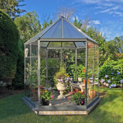 Serre de jardin hexagonale en alu et polycarbonate 5,26m² Oasis™ Grey – Canopia
